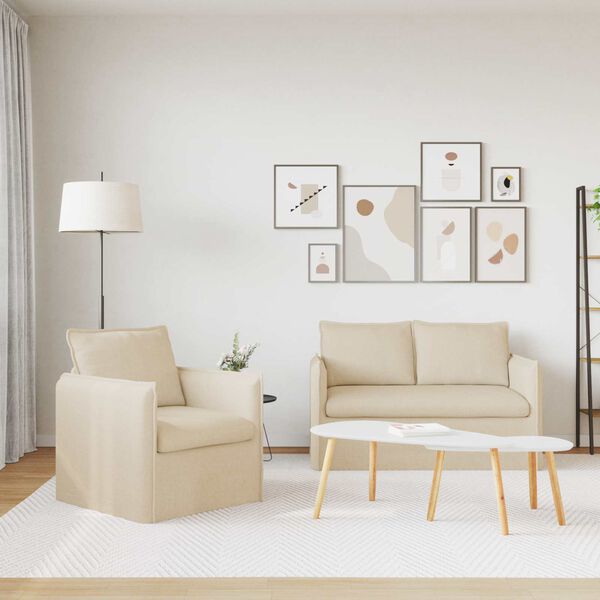 vidaXL Sof&aacute; 2 pcs Creme 196 x 82 x 85 cm tecido