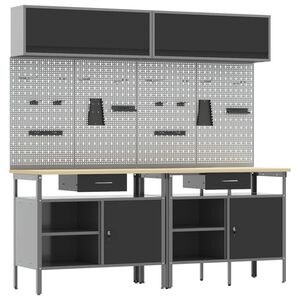 vidaXL Conjunto de bancada de trabalho com gaveta 8 pcs Preto e Cinza