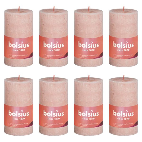 Bolsius Velas r&uacute;sticas cil&iacute;ndricas Shine 8 pcs 100x50 mm rosa nublado