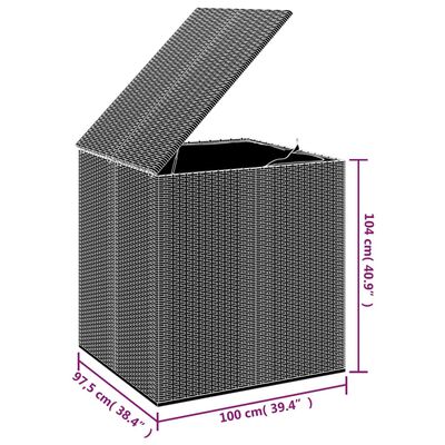 vidaXL Caixa para almofadões de jardim 100x97,5x104 cm vime PE preto