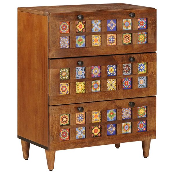 vidaXL Buffet 3 pcs Nogueira Madeira de manga maci&ccedil;a