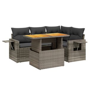 vidaXL 5 pcs conjunto sof&aacute;s de jardim c/ almofad&otilde;es vime PE cinzento