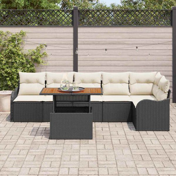 vidaXL Conjunto de Sofá de Jardim 7 pcs Preto Rattan Sintético