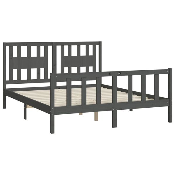 vidaXL Estrutura de cama com cabeceira 160x200 cm pinho maci&ccedil;o cinza