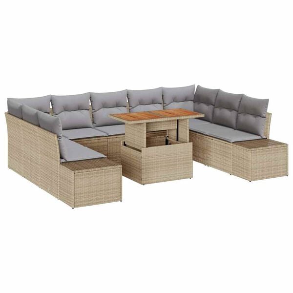 vidaXL Conjunto de Sof&aacute; de Jardim 10 pcs Bege Rattan Sint&eacute;tico