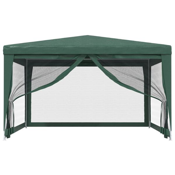vidaXL Tenda p/ festas c/ 4 paredes laterais em rede 4x4 m PEAD verde