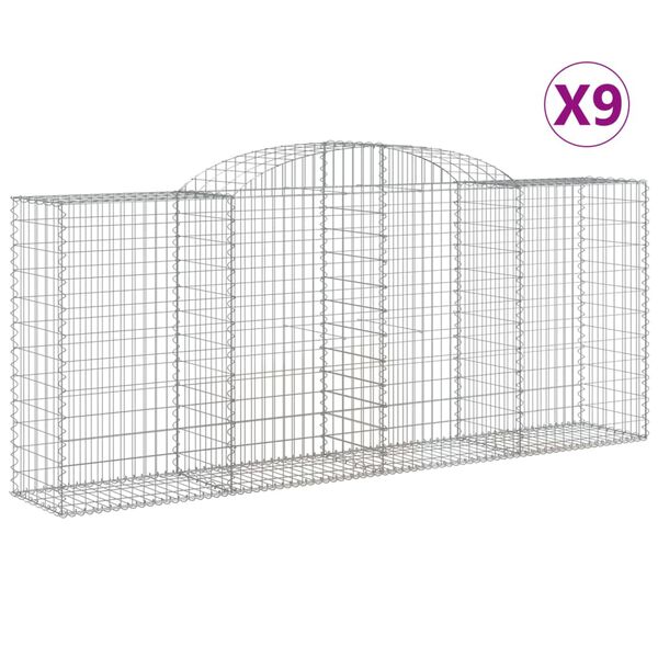 vidaXL Cestos gabi&atilde;o arqueados 9pcs 300x50x120/140cm ferro galvanizado
