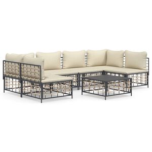 vidaXL 7 pcs conjunto lounge de jardim c/ almofad&otilde;es vime PE antracite