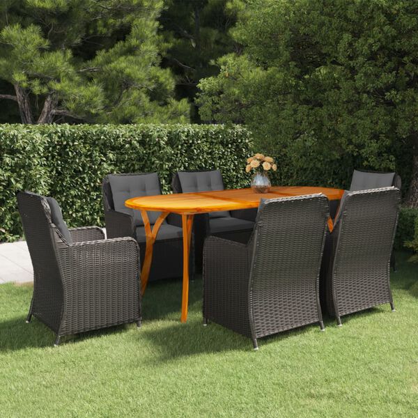 vidaXL 7 pcs conjunto de jantar para jardim preto