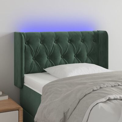 vidaXL Cabeceira cama c/ luzes LED veludo 83x16x78/88 cm verde-escuro