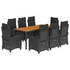 vidaXL 9 pcs conjunto de jantar p/ jardim c/ almofad&otilde;es vime PE preto