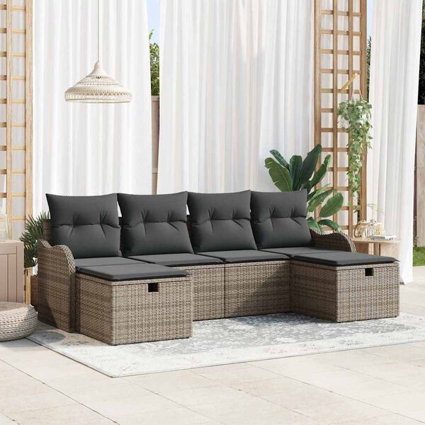 vidaXL Conjunto de Sof&aacute; de Jardim 6 pcs Cinzeto Rattan Sint&eacute;tico