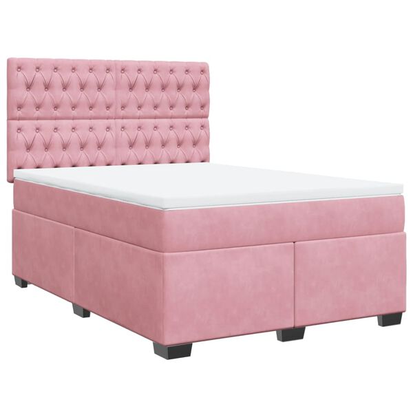 vidaXL Cama com molas/colch&atilde;o 140x190 cm veludo rosa
