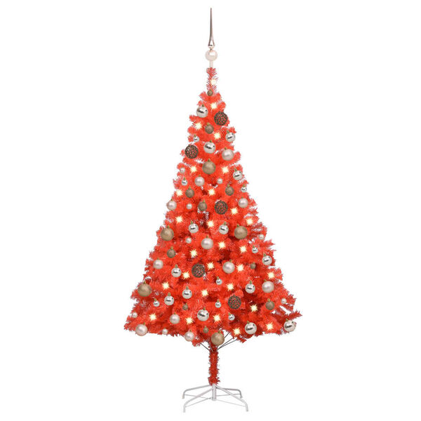 vidaXL &Aacute;rvore Natal artificial pr&eacute;-iluminada c/ bolas PVC vermelho