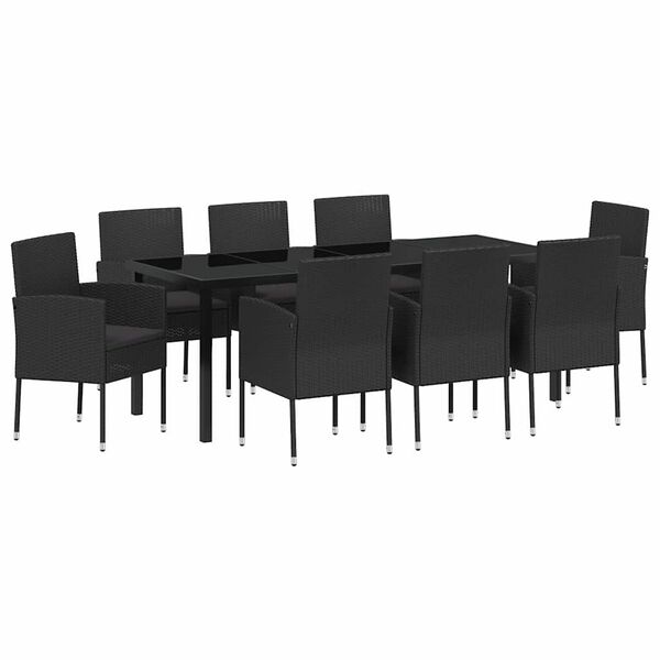 vidaXL Conjunto de Jantar para Jardim com almofada 9 pcs Preto vime PE