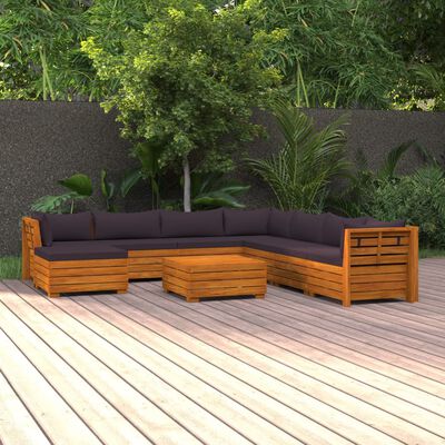 vidaXL 9 pcs conjunto lounge de jardim c/ almofadões acácia maciça