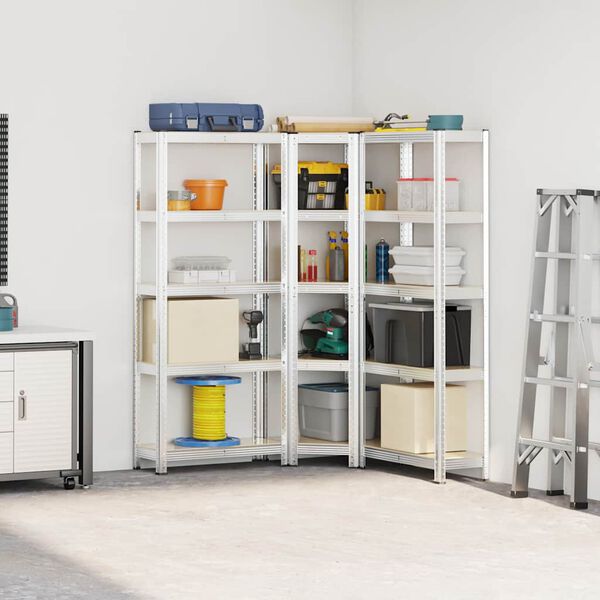 vidaXL Estantes 5 prateleiras 3 pcs derivados de madeira/a&ccedil;o prateado