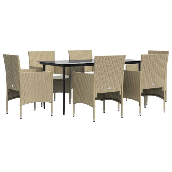 vidaXL 7 pcs conjunto de jantar p/ jardim c/ almofad&otilde;es bege e preto