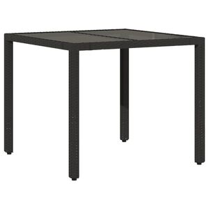 vidaXL Mesa de jardim com tampo de vidro 90x90x75 cm vime PE preto