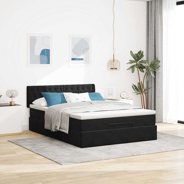 vidaXL Estrutura de cama otomana com colchão 140x200 cm veludo preto