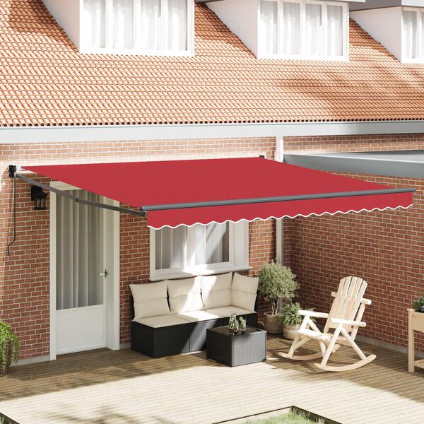vidaXL Toldo Retr&aacute;til Vermelho 400 &times; 300 cm Poli&eacute;ster e Alum&iacute;nio