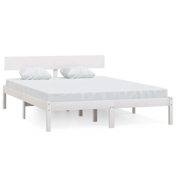 vidaXL Estrutura de cama 140x190 cm pinho maci&ccedil;o branco