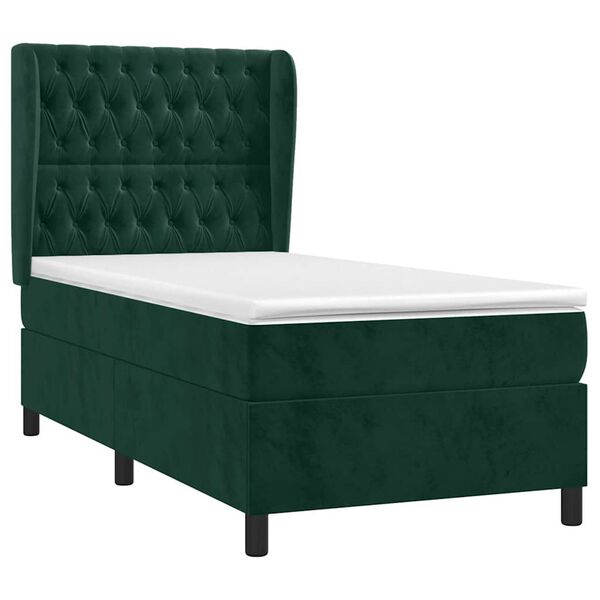 vidaXL Cama com molas/colch&atilde;o 90x190 cm veludo verde-escuro