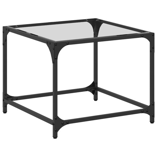 vidaXL Mesa de centro c/ topo em vidro transparente 50x50x40 cm a&ccedil;o