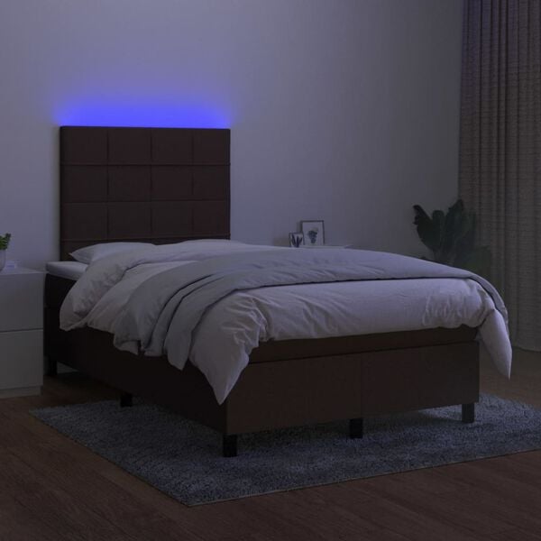 vidaXL Cama box spring c/ colch&atilde;o/LED 120x190cm tecido castanho-escuro