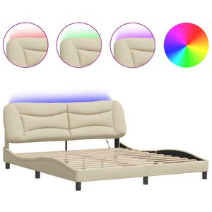 vidaXL Estrutura de cama com LED sem colch&atilde;o Hvar 180x200 cm tecido creme