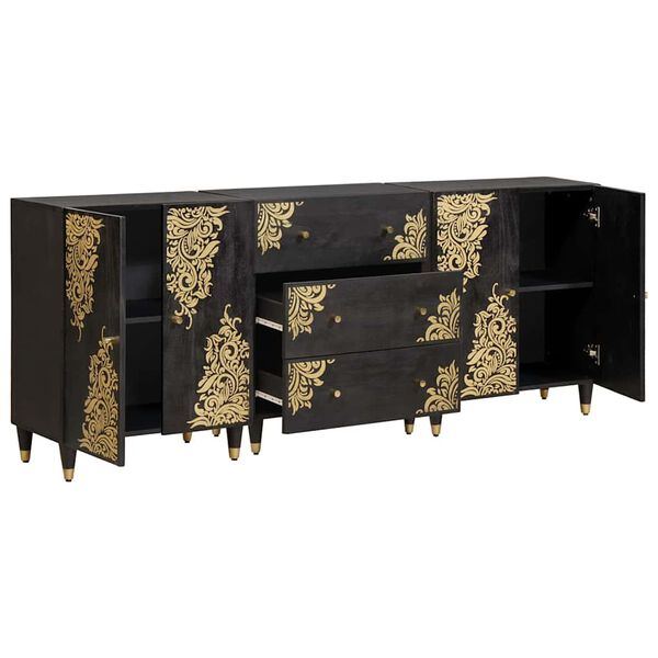 vidaXL Conjunto de Arm&aacute;rios para Banheiro 3 pcs Preto 180 x 33 x 75 cm