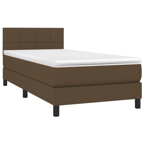 vidaXL Cama box spring c/ colch&atilde;o/LED 90x200 cm tecido castanho-escuro