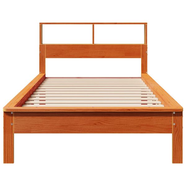 vidaXL Cama com estante sem colch&atilde;o 90x200cm pinho maci&ccedil;o castanho-mel