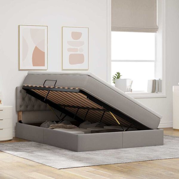 vidaXL Cama com arruma&ccedil;&atilde;o e LED Cinzento-acastanhado 140 x 200 cm