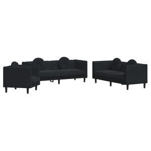 vidaXL 3 pcs conjunto de sof&aacute;s com almofadas veludo preto