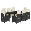 vidaXL 9 pcs conjunto de jantar p/ jardim c/ almofad&otilde;es vime PE preto