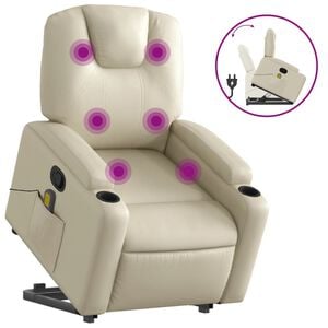 vidaXL Poltrona reclin&aacute;vel de massagens couro artificial cor creme