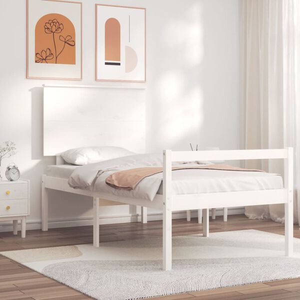 vidaXL Cama de solteiro para idosos c/ cabeceira madeira maci&ccedil;a branco