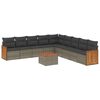 vidaXL 10 pcs conjunto sof&aacute;s de jardim c/ almofad&otilde;es vime PE cinzento