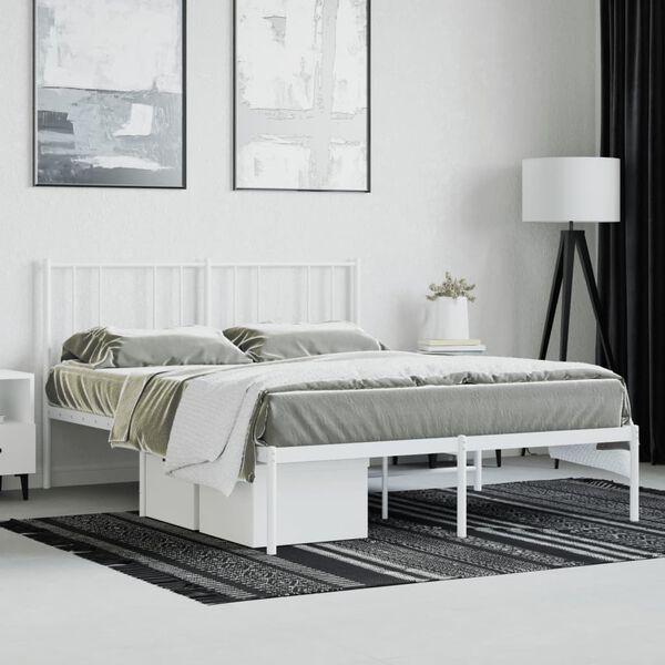 vidaXL Estrutura de cama com cabeceira 140x190 cm metal branco