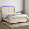 vidaXL Cama box spring c/ colch&atilde;o e LED 140x190 cm tecido cor creme