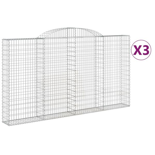 vidaXL Cestos gabi&atilde;o arqueados 3pcs 300x30x160/180cm ferro galvanizado