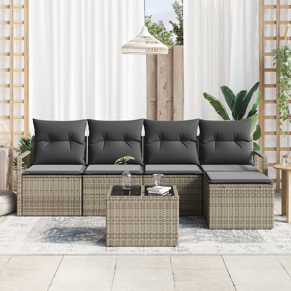 vidaXL Conjunto de Sofá de Jardim 6 pcs Cinzeto Rattan Sintético