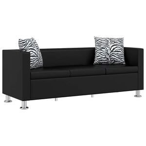 vidaXL Sof&aacute; de 3 lugares couro artificial preto