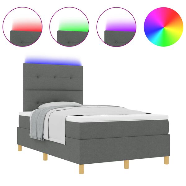 vidaXL Cama Box Spring LED Cinza Escuro 120 x 200 cm tecido