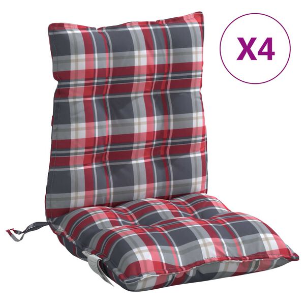 vidaXL Almofad&otilde;es cadeira encosto baixo 4 pcs oxford xadrez vermelho