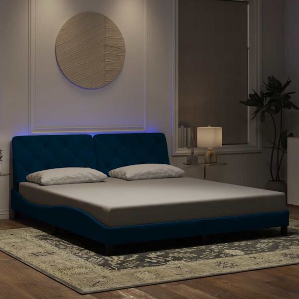 vidaXL Estrutura de cama com LED sem colch&atilde;o 180x200 cm veludo azul