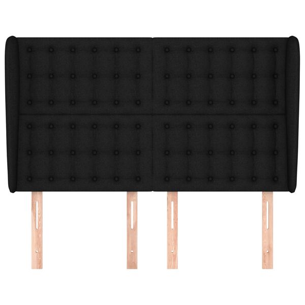 vidaXL Cabeceira de cama c/ abas tecido 147x23x118/128 cm preto