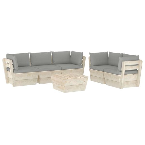 vidaXL 6 pcs conjunto lounge de paletes + almofadões madeira de abeto