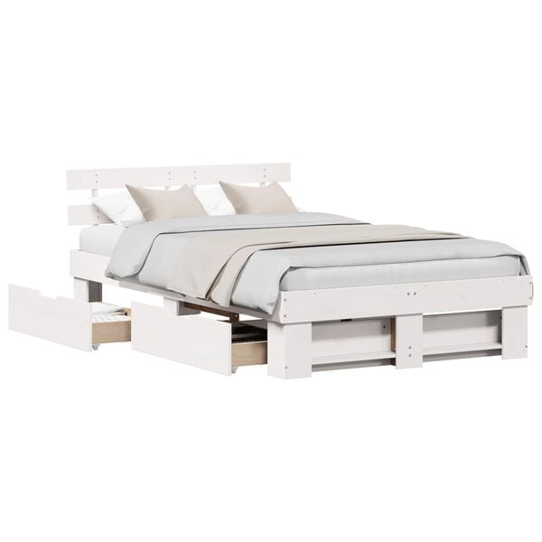 vidaXL Estrutura da Cama com cabeceira com gaveta Branco 140 x 190 cm